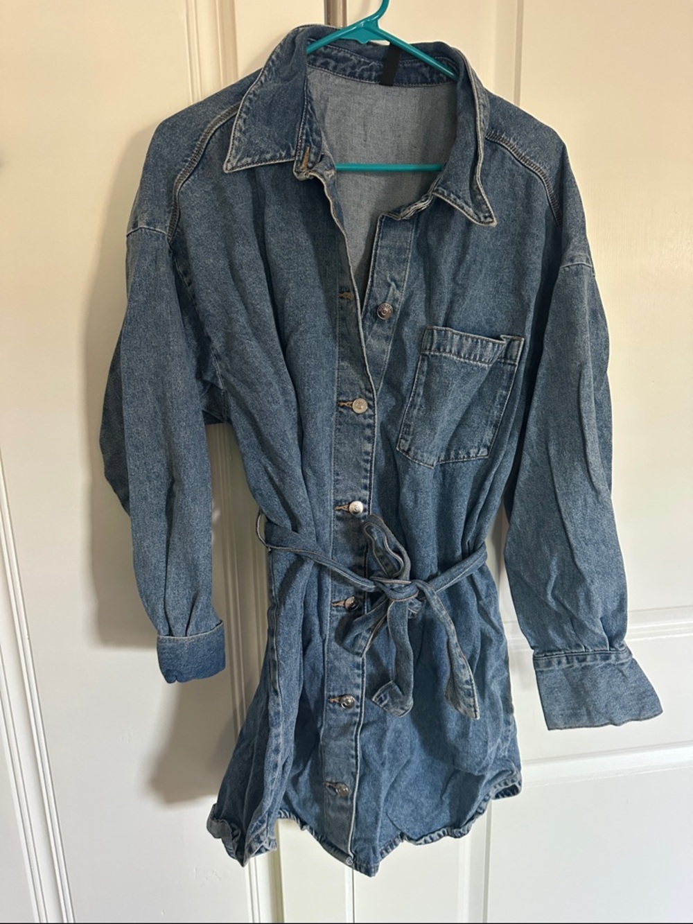 H&M Long Sleeve Medium Dark Denim Dress with tie waist